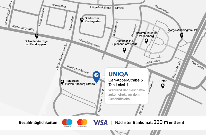 Eine detaillierte gezeichnete Karte der UNIQA Generalagentur Norbert Zant